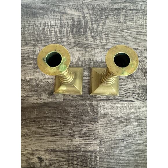 Anderson Foundry Arts & Crafts Mission Brass Candlesticks Pair 6 3/8” Art Deco - Picture 6 of 10